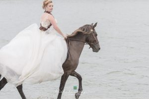 mariée sur un cheval dans l'eau